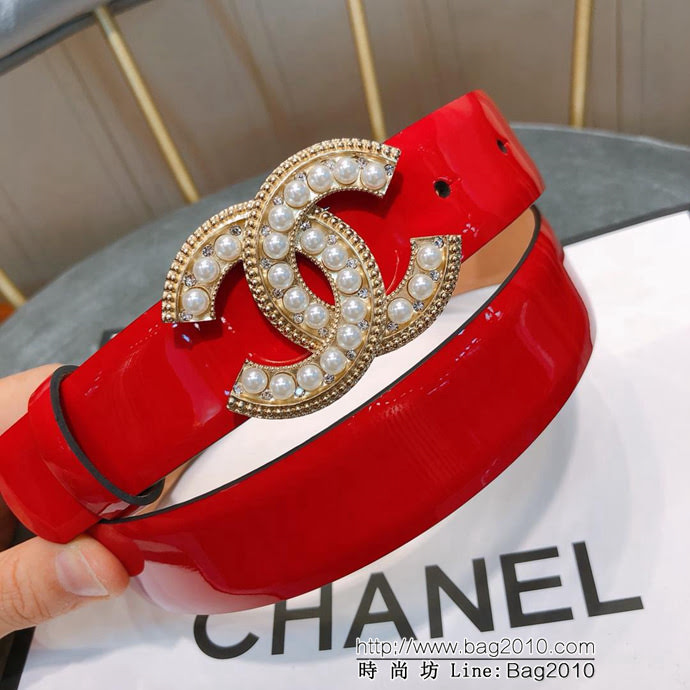 CHANEL香奈兒 18新款 30mm精品 進口皮漆皮面料 樹膏底妖帶 網紅同款腰帶 時尚款 紅色腰帶  xfp1164